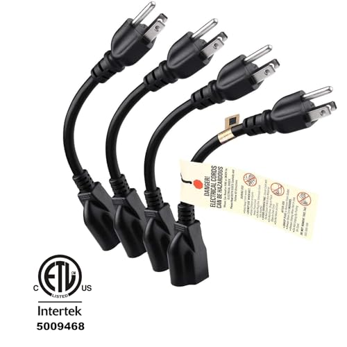 Miady 4-Pack Short Power Extension Cord 16AWG 13A 8 Inch Non-Lighted Plug