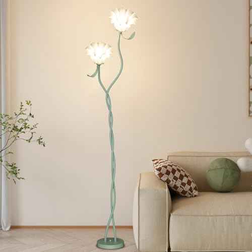 Flower Floor Lamp for Living Room, Cute Floral Lamp with Flexible Gooseneck, Tall Standing Lamp with 3 Color Modes, Modern Corner LED Bulb Lamp for Kids Girls Bedrooms (Green)