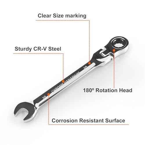 Egofine 10mm Ratchet Wrench Flex Head, Ratcheting Combination Wrench Metric, Industrial Grade Gear Spanner with 12 Point Box End, 72-Teeth Ratchet, Chrome Vanadium Steel