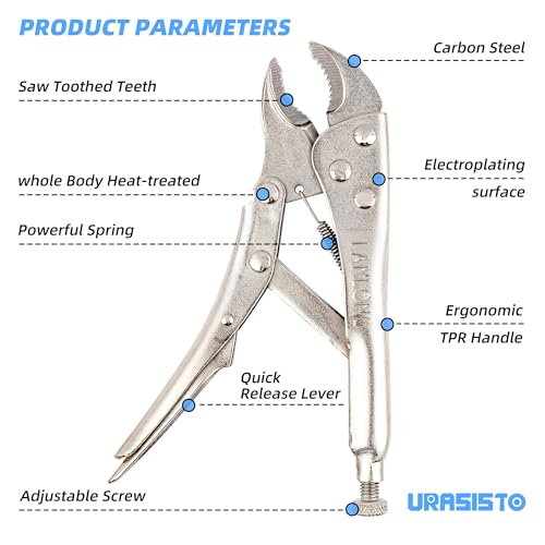 7-Inch Locking Pliers, Curved Jaw Locking Pliers with Wire Cutter, Fit for Clamping Twisting Welding