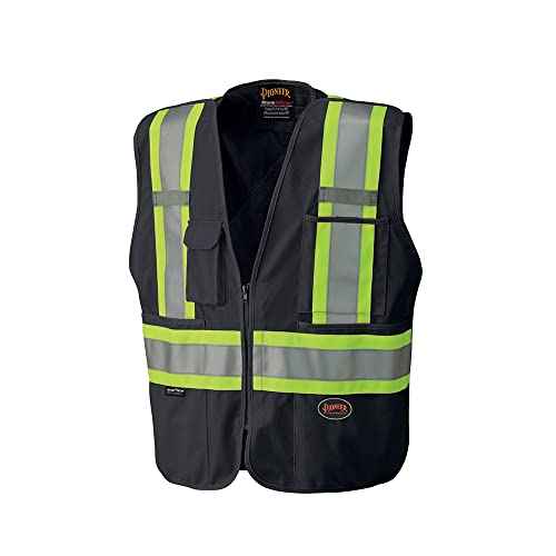 Pioneer Hi Vis Tear-Away Mesh Back Safety Vest for Me - Reflective Tape, 4 Pockets - Construction, Traffic, Security - Black