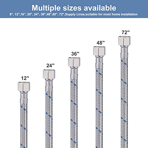Faucet Supply Lines 3/8" to Female Compression Thread 1 Pair, ARCORA