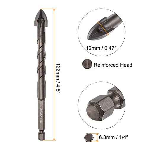 HARFINGTON 2pcs Titanium Coated Masonry Drill Bit, 12mm Concrete Drill Bits Ceramic Tile Drill Bit with 1/4" Hex Shank for Ceramic Tile Marble Mirror Glass Concrete Brick Plastic Wood