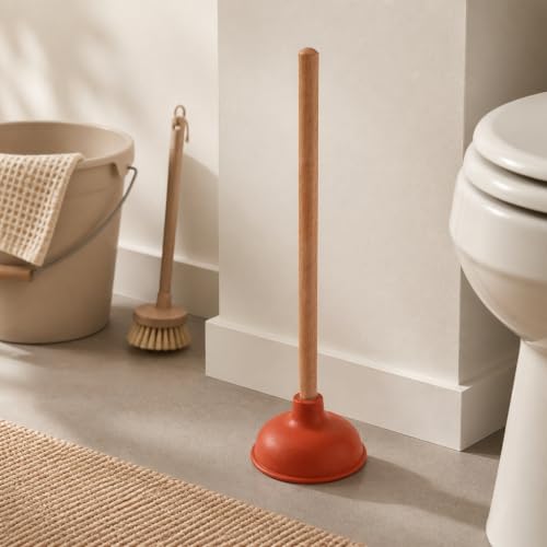 Light Duty 6-Inch Rubber Cup Plunger with Wooden Handle for Drain Unclogging