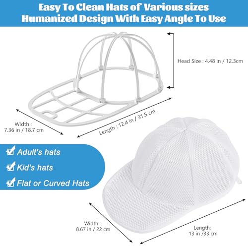 Eiito Hat Washer Cage & Mesh Bag Set - 2 White Mesh Bags for Baseball Caps & More