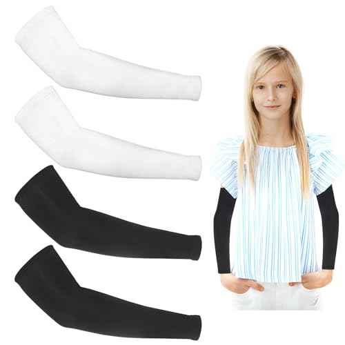 2 Pairs Kids Arm Sleeves - Breathable Elastic Compression Sleeves for Volleyball, Football, Baseball, Basketball - Youth Boys & Girls