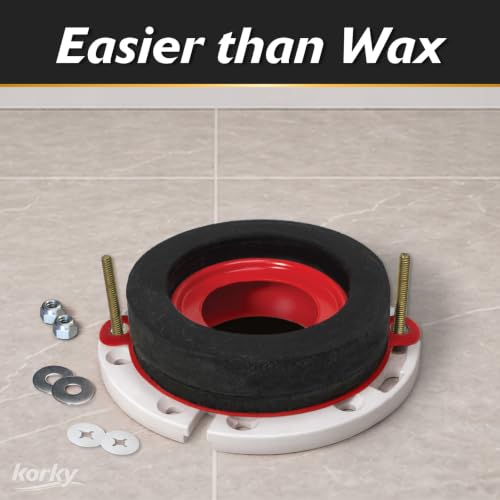 Korky WaxFree Toilet Seal Kit with Hardware — 1 Pack, Easy Install, Universal Fit