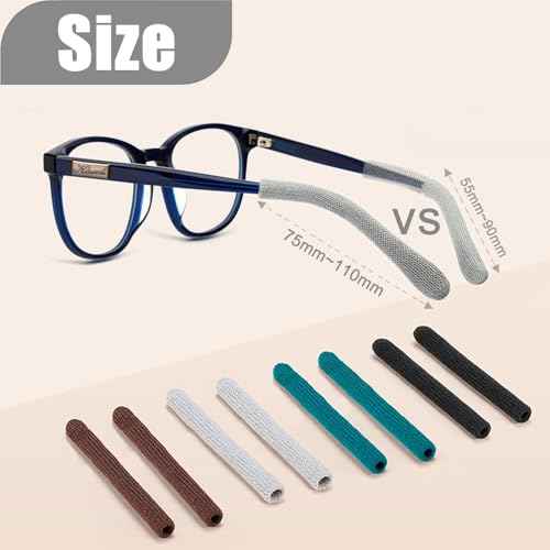 4 Pairs Extended Eye Glasses Ear Grippers, Upgrade Soft Knitting Cotton Arm Cushion for Glasses Behind Ear, Anti Slip Eye Glass Ear Grips, Non Slip Ear Pads, Eyeglasses Temple Tips for Pain Multicolor