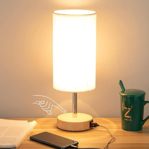 Yarra-Decor Fabric Bedside Table Lamp with USB Ports & Touch Dimmable Nightstand