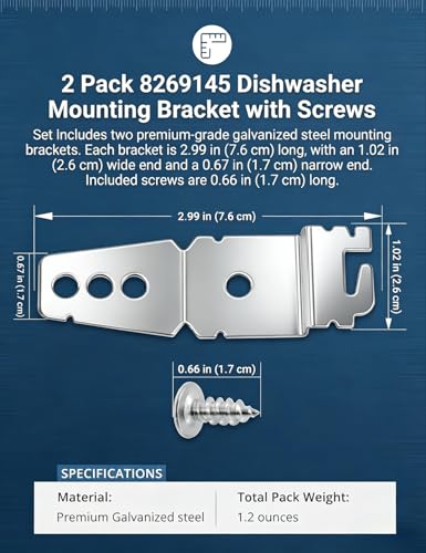 2 Pack 8269145 Dishwasher Mounting Brackets with Screws – Heavy-Duty Under-Counter Support