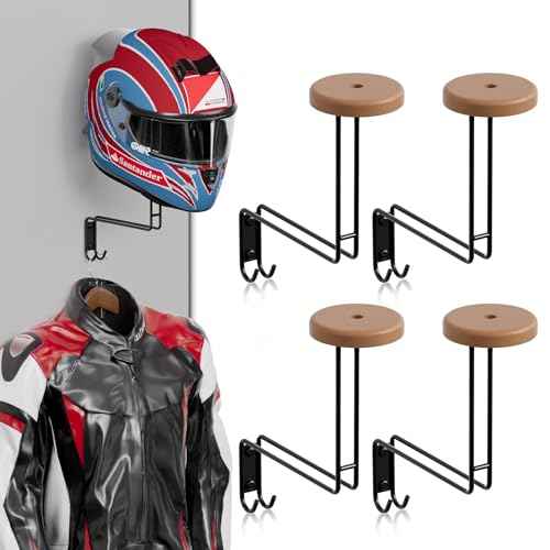 Helmet Holder Wall Mount, 4 Pack Motorcycle Helmet Rack, Helmet Hanger Rack Motorcycle with 2 Hooks Helmet Hanger for Motorcycle Bike Coats, Caps, Baseballs and Rugby Helmet