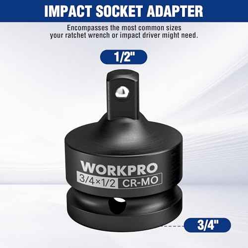 WORKPRO 3/4" F to 1/2" M Impact Socket Adapter, Cr-Mo Steel, Socket Adapter Set for Impact Driver Conversions, Square Drive Reducer for Impact Driver Wrench