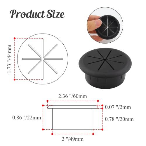 2pcs 2 Inch Black Cable Grommet Desk Cable Management Insert