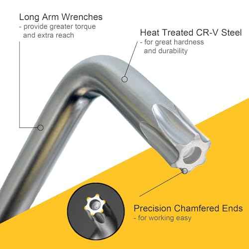 Long Arm Torx Star Allen Wrench Set, Star Key Set T10-T50, Hex Key Set Chrome Vanadium Steel(Cr-V), Tamperproof TORX L- Key Set (9-Piece)