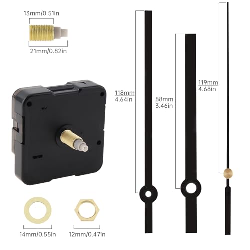 MovFlax 21mm Shaft Quartz Clock Movement Mechanism - Black/Silver Hands, Silent Sweep, DIY Repair