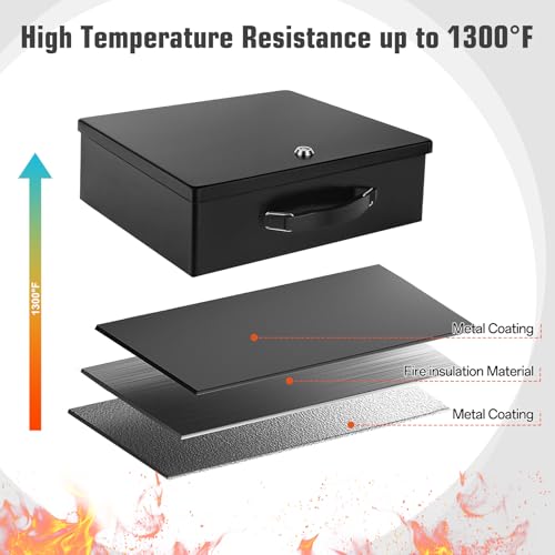 Crinwaki XL Fireproof Document Safe Box with Key Lock - Portable Black Safe for Home & Office