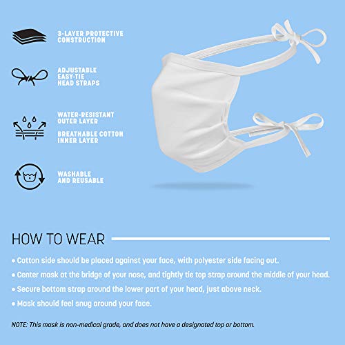 Gildan Unisex-Adult Reusable 3-Layer Tie On Cotton Face Mask (48 Pack)