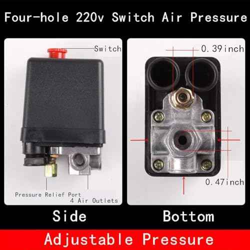 Wadoy Central Pneumatic Air Compressor Pressure Switch Control Valve Upgraded Replacement for Parts 90-120 PSI 240V 4-Way Air Compressor Pressure Switch