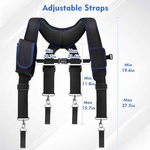 Tool Belt Suspenders for Men, Adjustable Padded Carpenter Tool Belt with Magnetic WristBand Multifunctional Pouch Pocket for Construction Workers (Black)