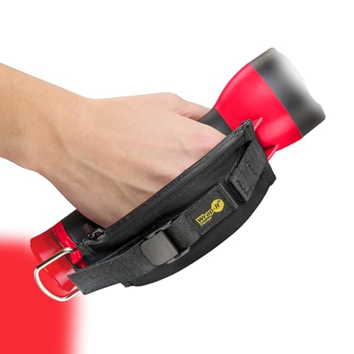 Wrap-It Storage Firefly Flashlight Ruby Red - Battery Powered Flashlight with Flashing Safety Lights for Walkers at Night with Wrist Strap and Pouch for Dog Walking Accessories