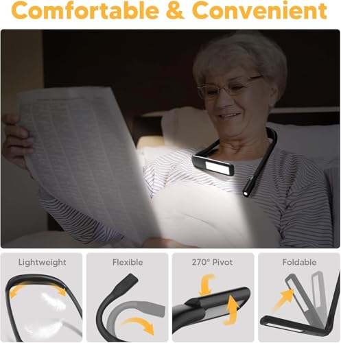 EastPin Black Rechargeable Neck Reading Light with Stepless Dimming