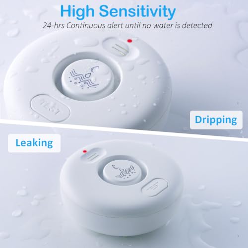 RUIKORING 5 Pack Water Leak Alarm Detector IP67 Waterproof, Adjustable 0-120dB - White