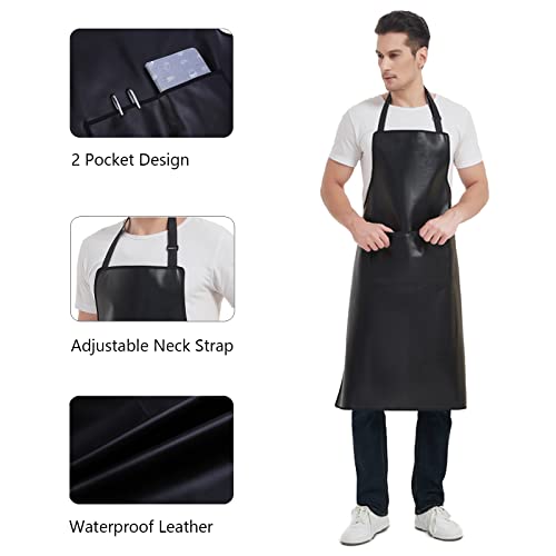 Waterproof Apron, Heavy Duty Work Apron, Artificial Leather Apron Ideal for Chef,Butcher,Barber,Cleaning