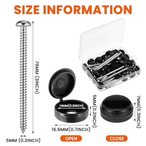 Black 3 Inch Stainless Steel Shutter Fasteners with Caps - 24 Pack