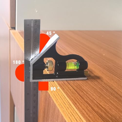 ALLWIN 6-Inch Combination Square with Stainless Ruler, Zinc Alloy Body, Bubble Level – Woodworking & DIY Precision