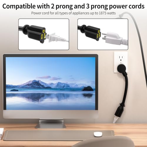 Vockjour Black 1FT 3-Pack Low Profile Flat Extension Cords, 14AWG Heavy Duty