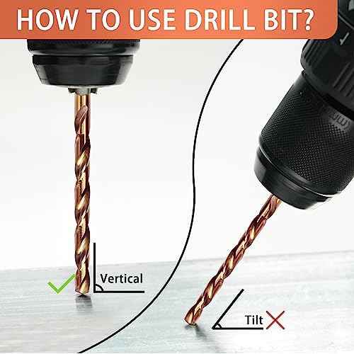 KENDO 13PCS Cobalt Drill Bit Set(1/16"-1/4"), M35 High Speed Steel, 135 Degree Tip, Twist Jobber Length Drill Bits Set for Hard Metal, Stainless Steel, Cast Iron and Wood with Metal Storage Case