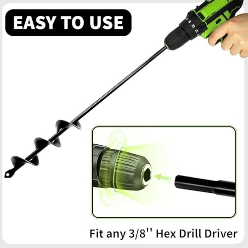 Auger Drill Bit for Planting 1.6"(D) x16.5(L), Garden Ground Earth Spiral Drill Bit for 3/8" Hex Drive Drill, for Post Hole Digger Bulb Bedding Digging Plant Rapid Planter