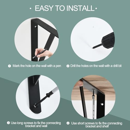 MHMYDZ 12 Pack Heavy Duty Black Shelf Brackets 12 x 8 Inches with Screws