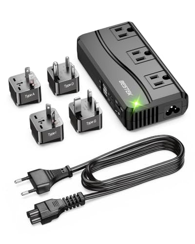 BESTEK Black Travel Voltage Converter 220V to 110V 250W with USB & Worldwide Plug