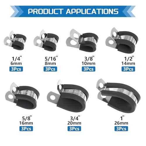 7Sizes 304 Stainless Steel Cable Clamps Assortment Kit 1/4" 5/16" 3/8" 1/2" 5/8" 3/4" 1" Cushion Cable Clamp Rubber Coated Wire Clip Pipe Clamp