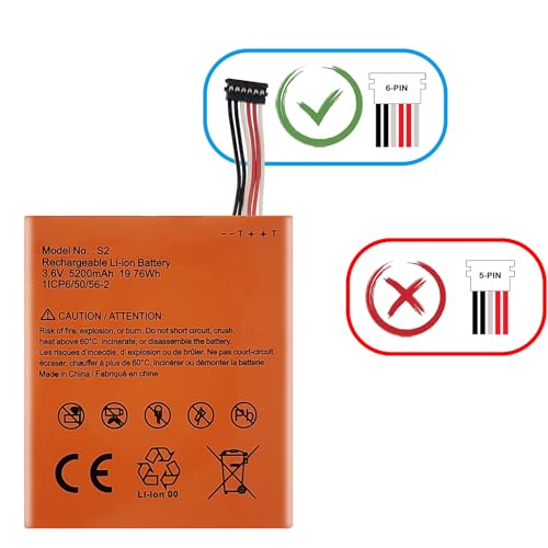 S2 (6-Pin) Battery Compatible with Ring Video Doorbell 2nd Generation Version Only (6 Cable Plug)