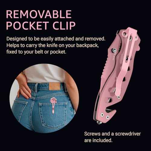 Pink Pocket Knife for Women - Legal Small Knife - 2.68 Inch Serrated Blade - Womens Knife for Self Defense - Cute Girl Survival Tool Pocket & Folding Knives - Mothers Day Gift Idea - 6655 P
