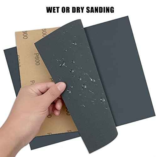 9 x 11 Inch 15pcs Wet Dry Sandpaper, 600 Grit Waterproof Abrasive Sand Paper, Silicon Carbide Sandpaper Sheets for Metal Wood, Auto Polishing