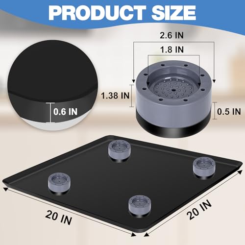 ToLanbbt 20x20x0.6" Mini Fridge Mat with 4 base raisers, Black - Drip Tray & Floor Protector