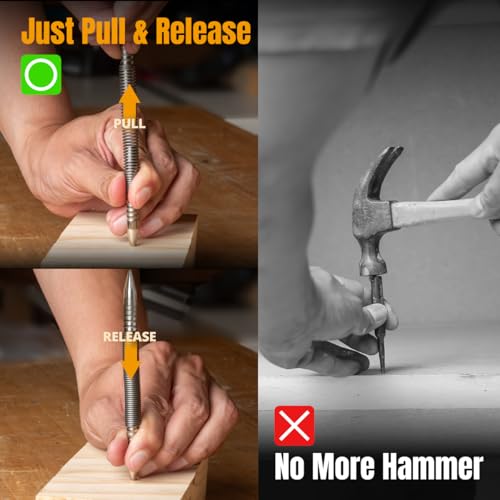 POWERTEC Dual Head Nail Setter & Center Punch, Spring Loaded 1/16" Nail Punch with 3/16" Center Punch, 5000 PSI Striking Force for Marking & Setting Proud Brad Nails, 1PK (71939)