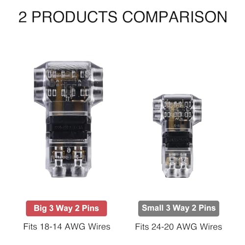 Brightfour 3 Way 2 Pins Low Voltage Wire Connectors 16-18 AWG No Wire Stripping 12 Pack