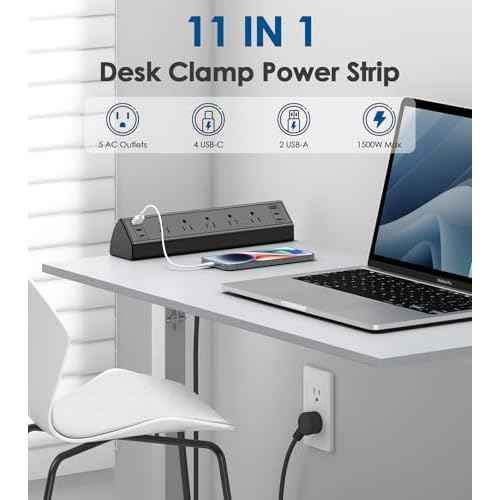 Jgstkcity Desk Clamp Power Strip USB C,40W Total Fast Charging Station,4 PD 20W USB C Ports,Desk Edge Mount Surge Protector,5 Outlets,Fit 1.96" Tabletop Edge,ETL Listed