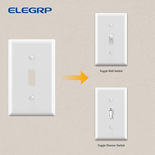 ELEGRP White 1-Gang Toggle Light Switch Wall Plate Pack of 10