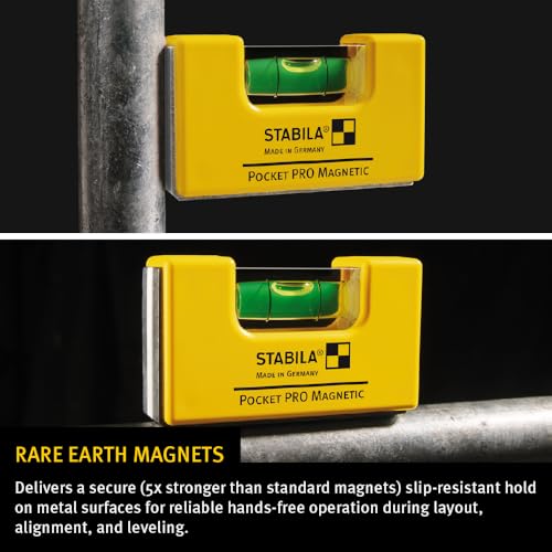 Stabila Pocket Level Pro 11901 — Small Magnetic Bubble Level with Belt Clip