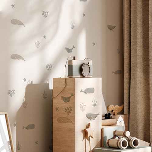 48 PCS Ocean Wall Decals Peel and Stick, Under The Sea Animal Themed Wall Stickers for Kids Room, Whales