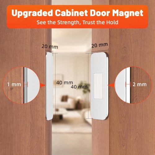 Jiayi Silver 6 Pack Ultra Thin No Drill Magnetic Cabinet Door Catch - Strong Adhesive Stainless Steel Latches for Kitchen & Bathroom