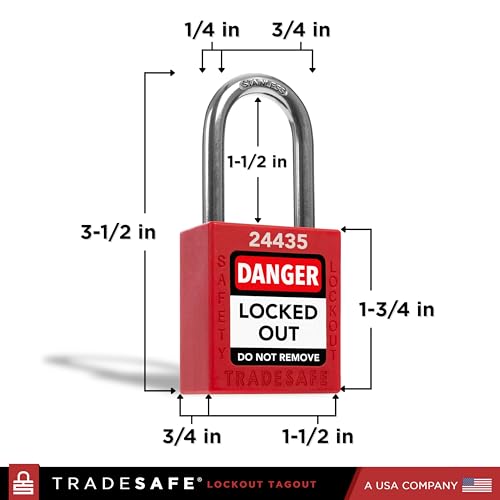 TRADESAFE Red Lockout Tagout Locks - 10 Pack Keyed Different with 1 Key Each