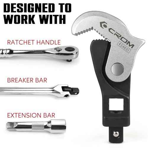 CROM Adjustable Crowfoot Wrench Set - Spring Loaded Wrench ? Male & Female Square Drives Work With Ratchet, Breaker Bar, Extension Bar (3 Piece Set (1/4", 3/8", 1/2"))