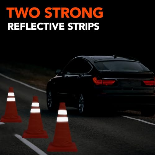 TENKAIWICK 18 Inch 6 Pack Collapsible Traffic Cones with Reflective Collar - Orange Safety Cones for Parking, Driveway, Roadwork