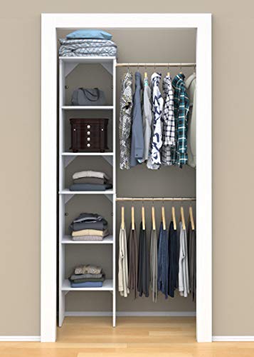 ClosetMaid SuiteSymphony Small Closet Organizer Starter Kit with Tower & 3 Adjustable Rods – Pure White
